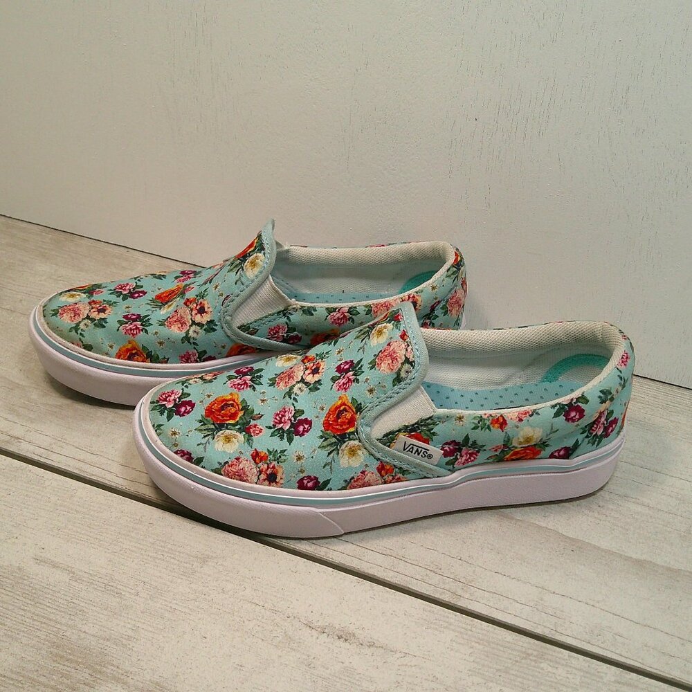 Vans Girls Garden Floral Comfycush Blue Classic Slip-on Size 2.5 - Picture 10 of 12